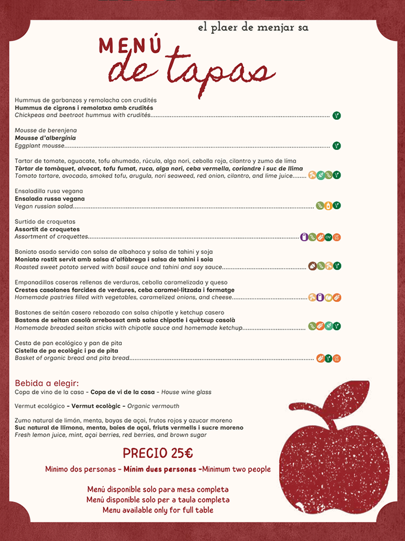 Menú Grupo Biocenter Tapas